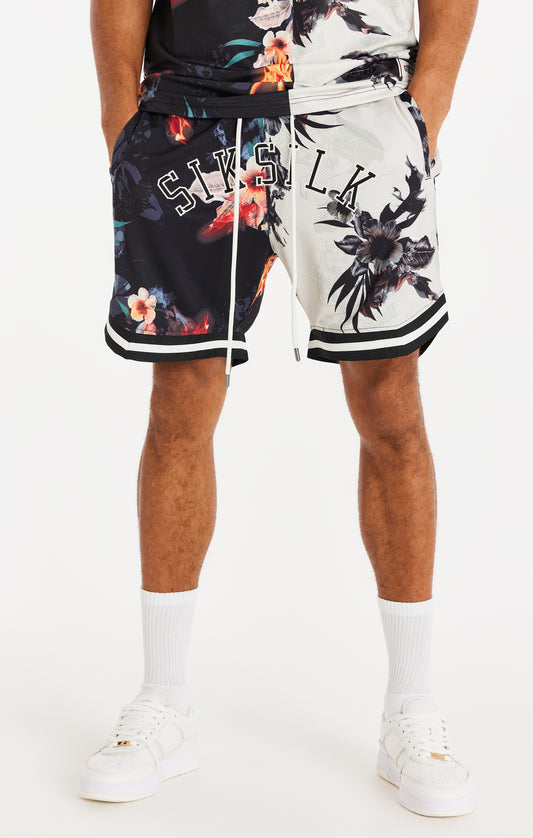 SikSilk Retro Fire Basketball Shorts - Black & Ecru