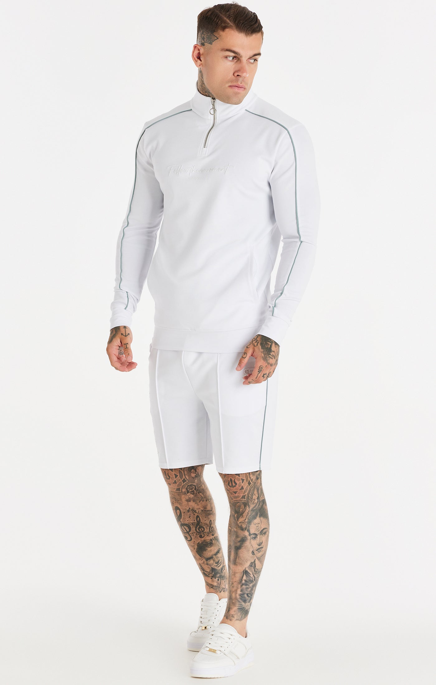 Load image into Gallery viewer, SikSilk Script Quarter Zip Funnel Track Top - White (2)