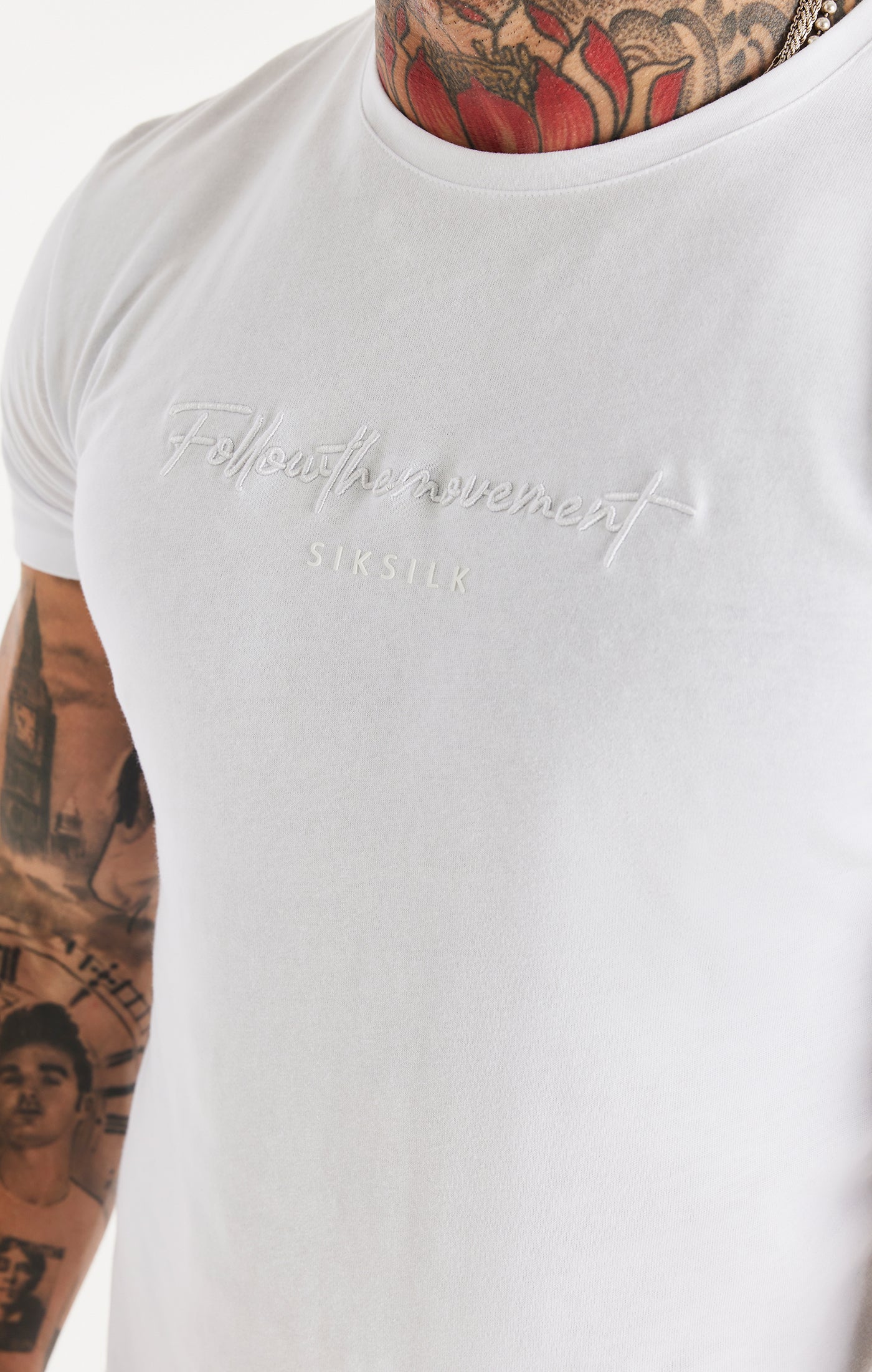 Load image into Gallery viewer, White Script Embroidery Muscle Fit T-Shirt (1)