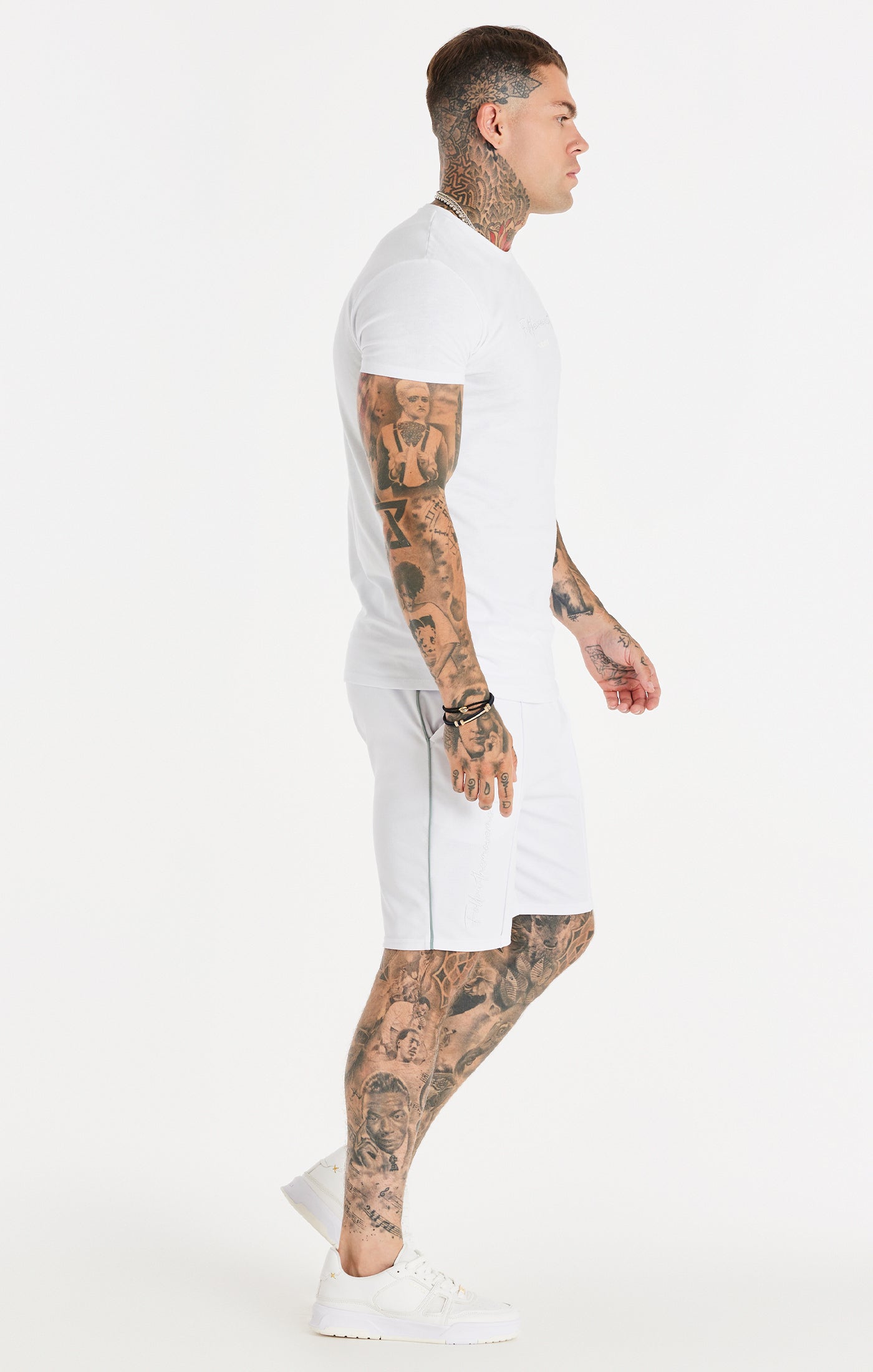 Load image into Gallery viewer, White Script Embroidery Muscle Fit T-Shirt (3)
