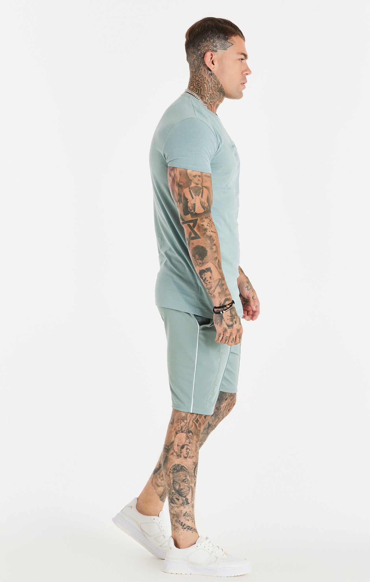 Teal Script Embroidery Muscle Fit T-Shirt (3)