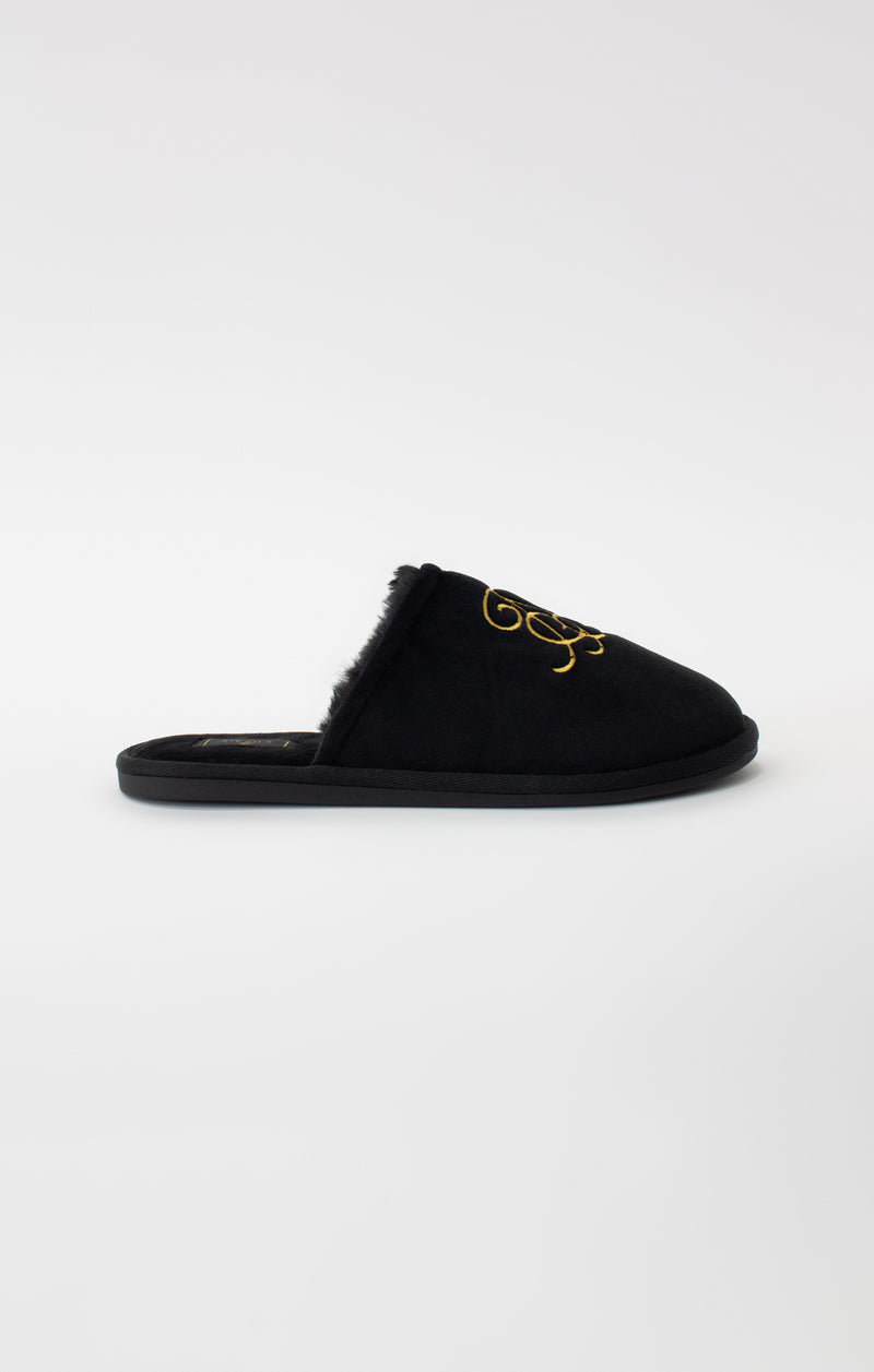 Black Slipper With Embroidered Logo