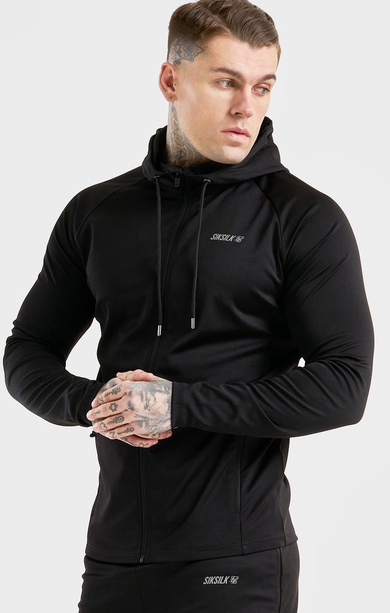 Black Sports Zip Through Hoodie