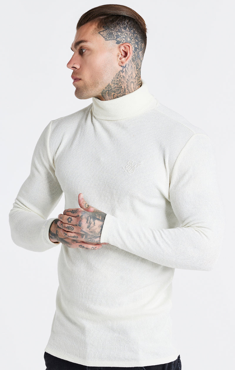 Ecru Ribbed Turtle Neck Top