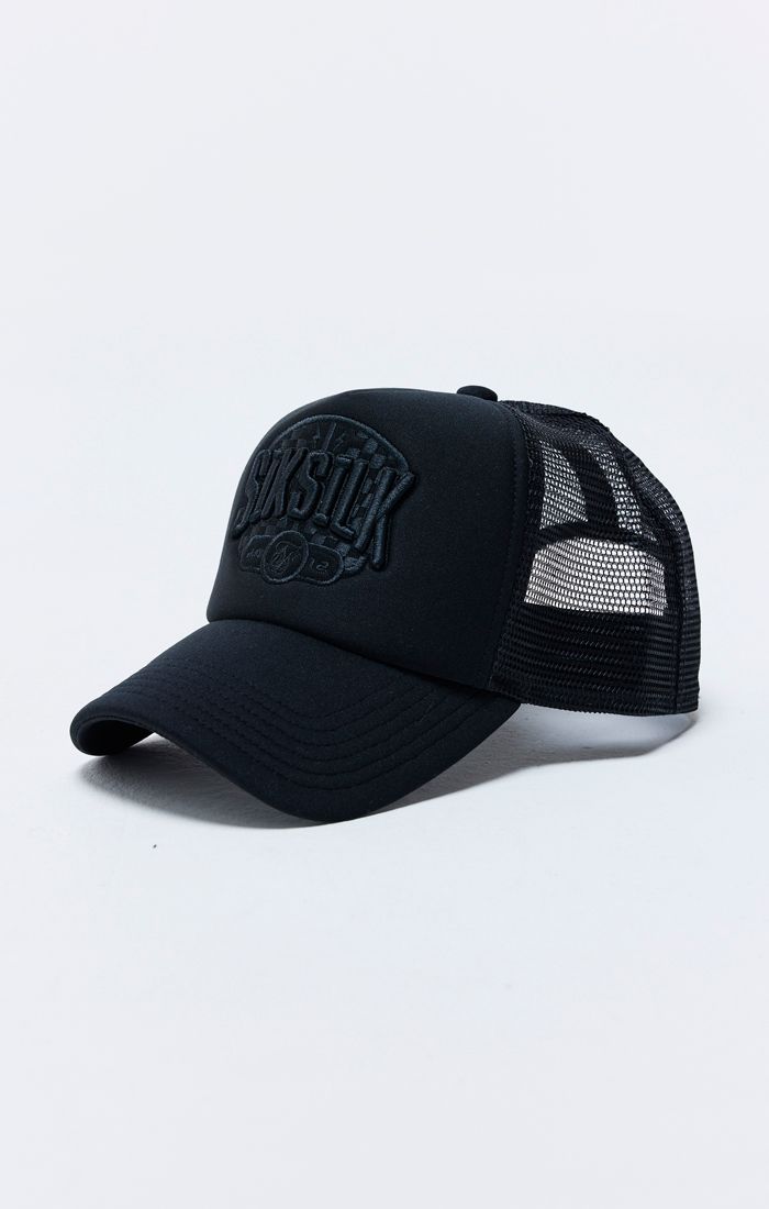 Black Applique Patch Foam Mesh Trucker Cap