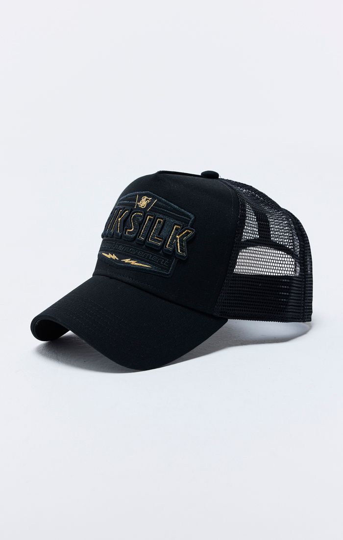 Black Applique Patch Mesh Trucker Cap