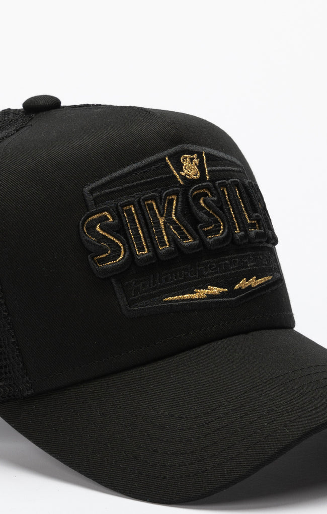 Black Applique Patch Mesh Trucker Cap