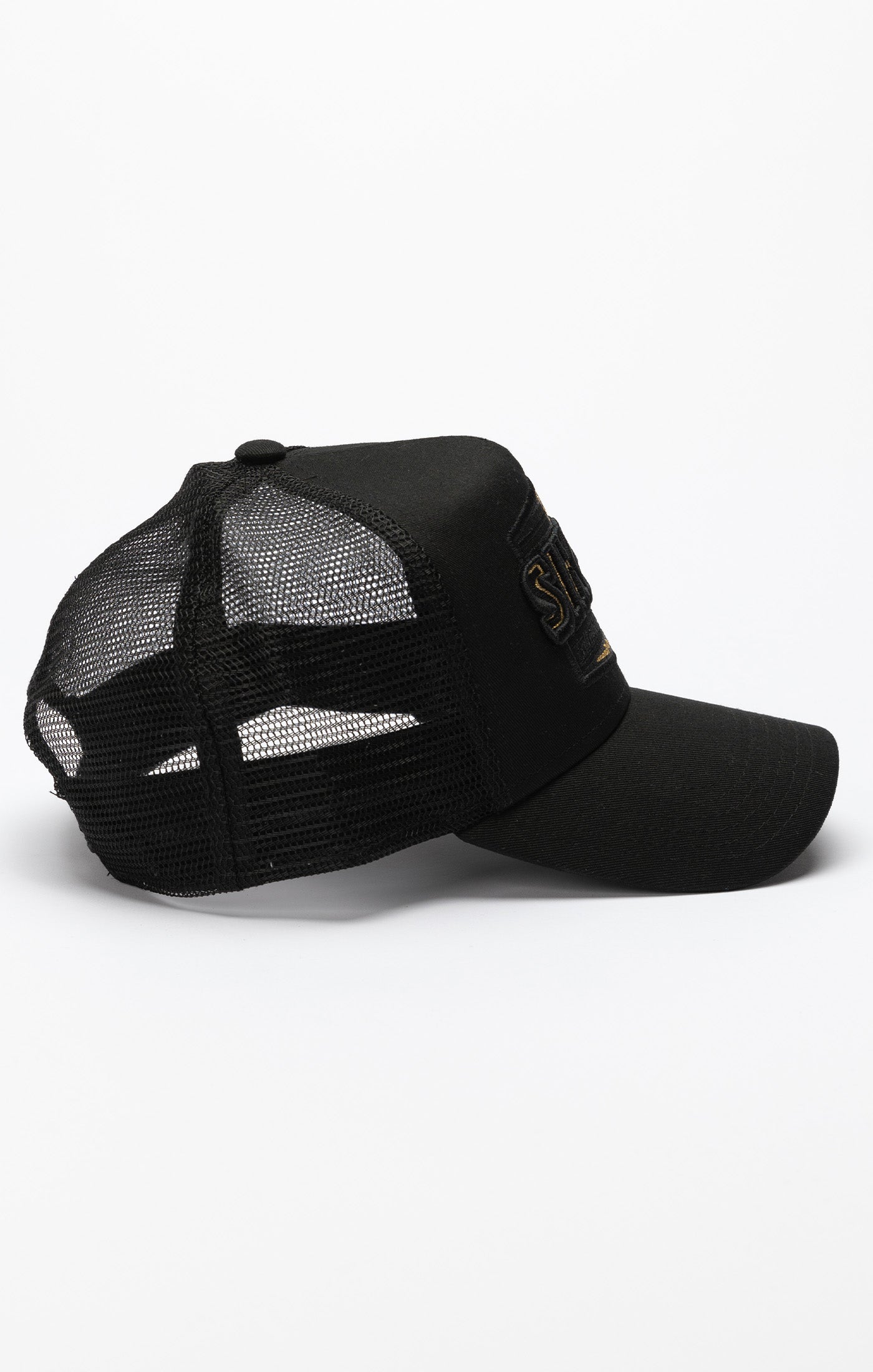 Black Applique Patch Mesh Trucker Cap | SikSilk NZ