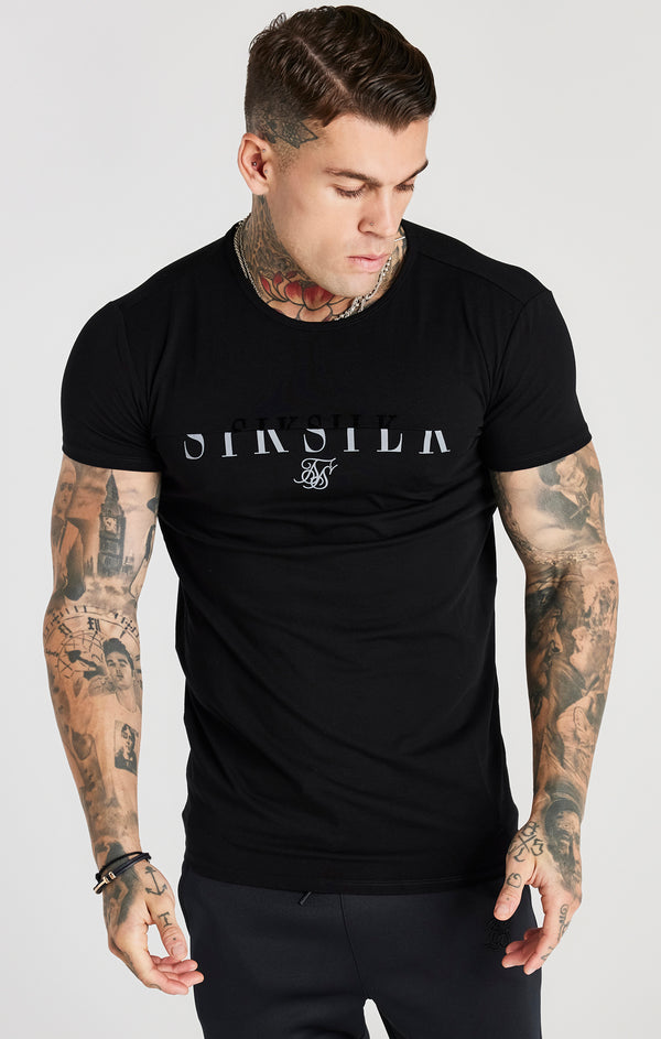 Black Printed Logo Muscle Fit T-Shirt