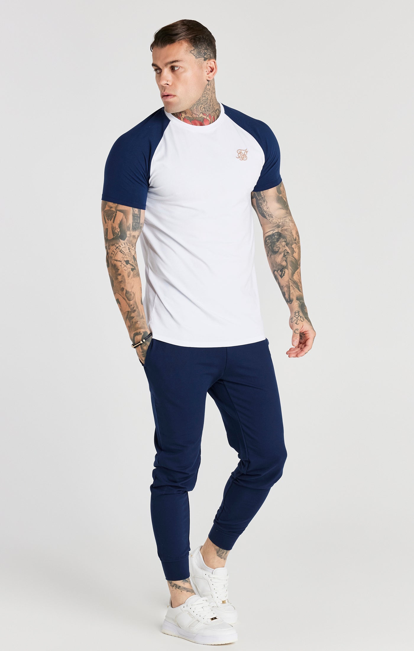 Load image into Gallery viewer, White Raglan Muscle Fit T-Shirt (3)