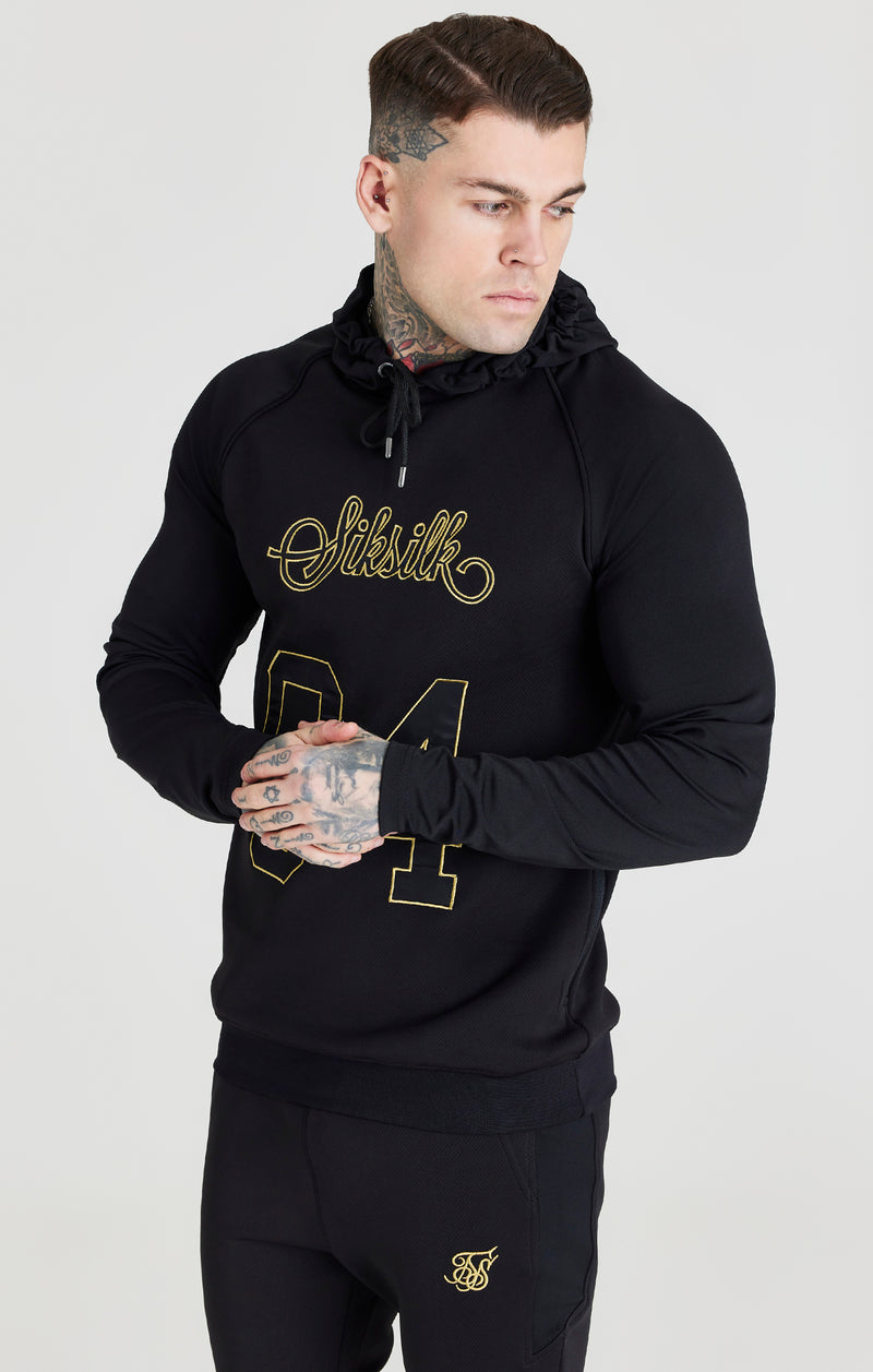 Black Overhead Retro Sports Hoodie