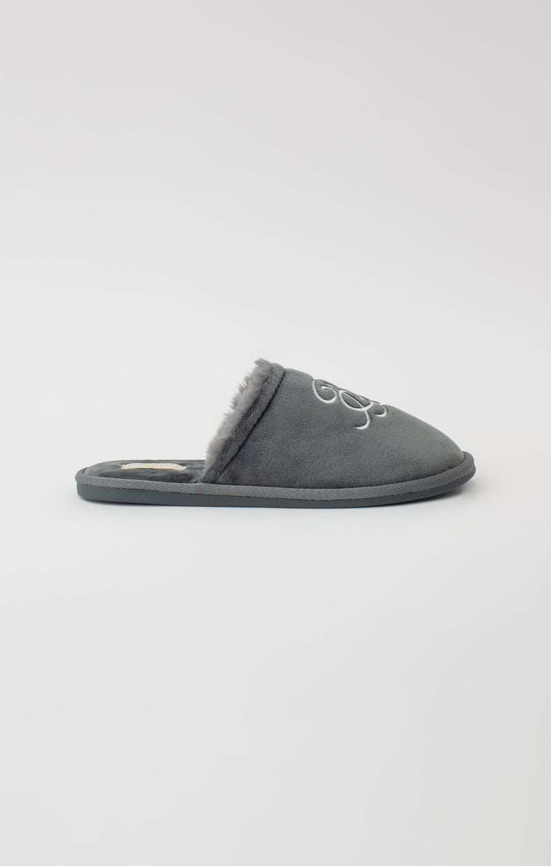 Grey Slipper With Embroidered Logo