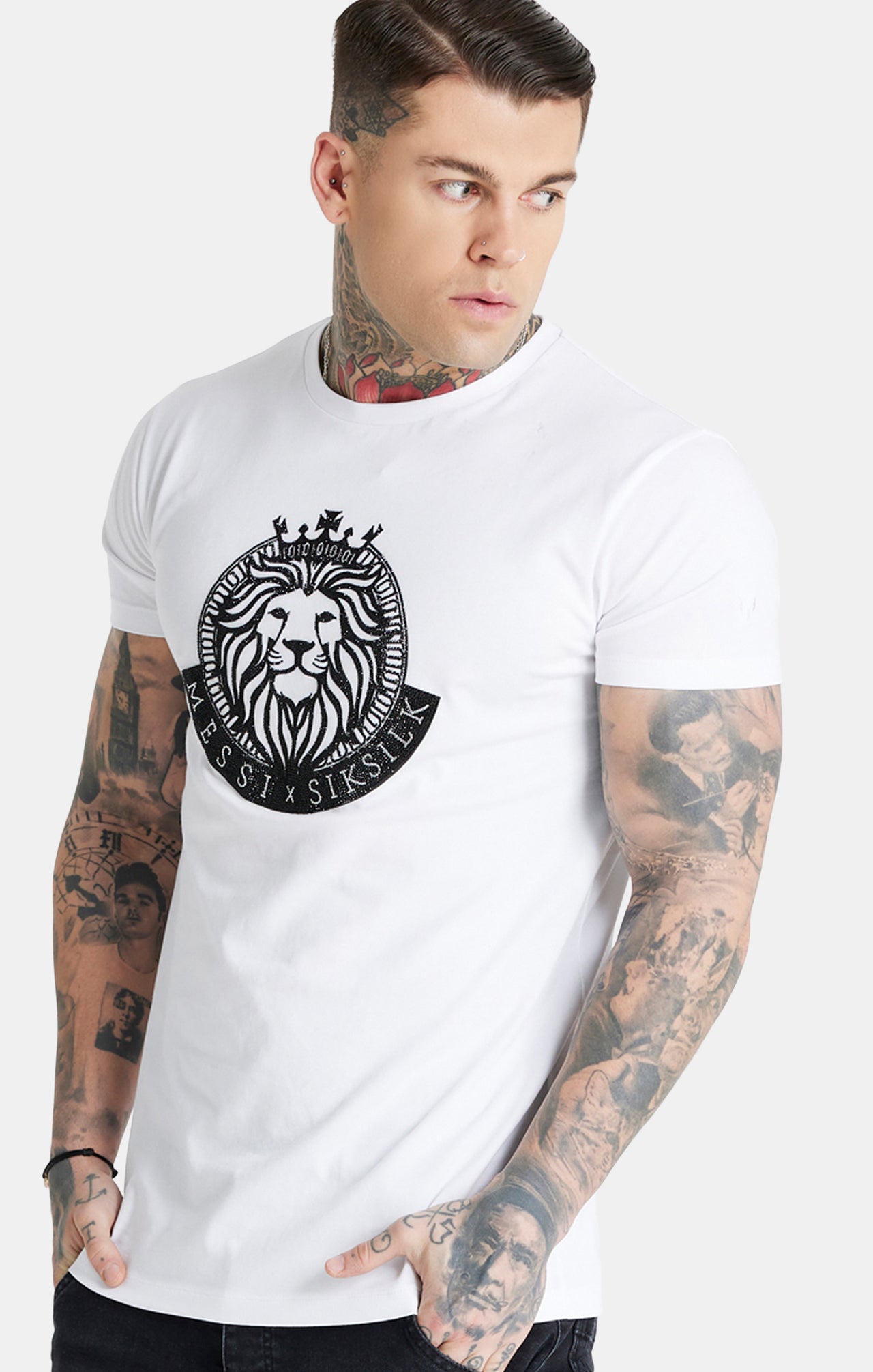 Messi x SikSilk White Rhinestone T-Shirt