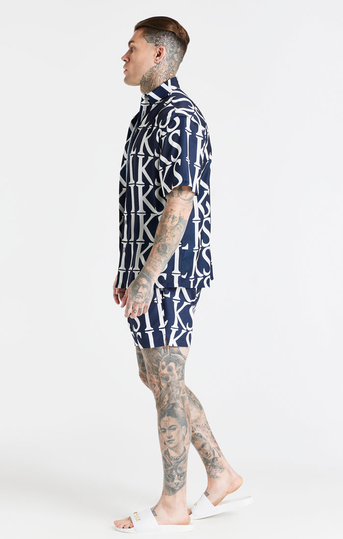 Load image into Gallery viewer, Navy Repeat Print Resort Shirt (5)