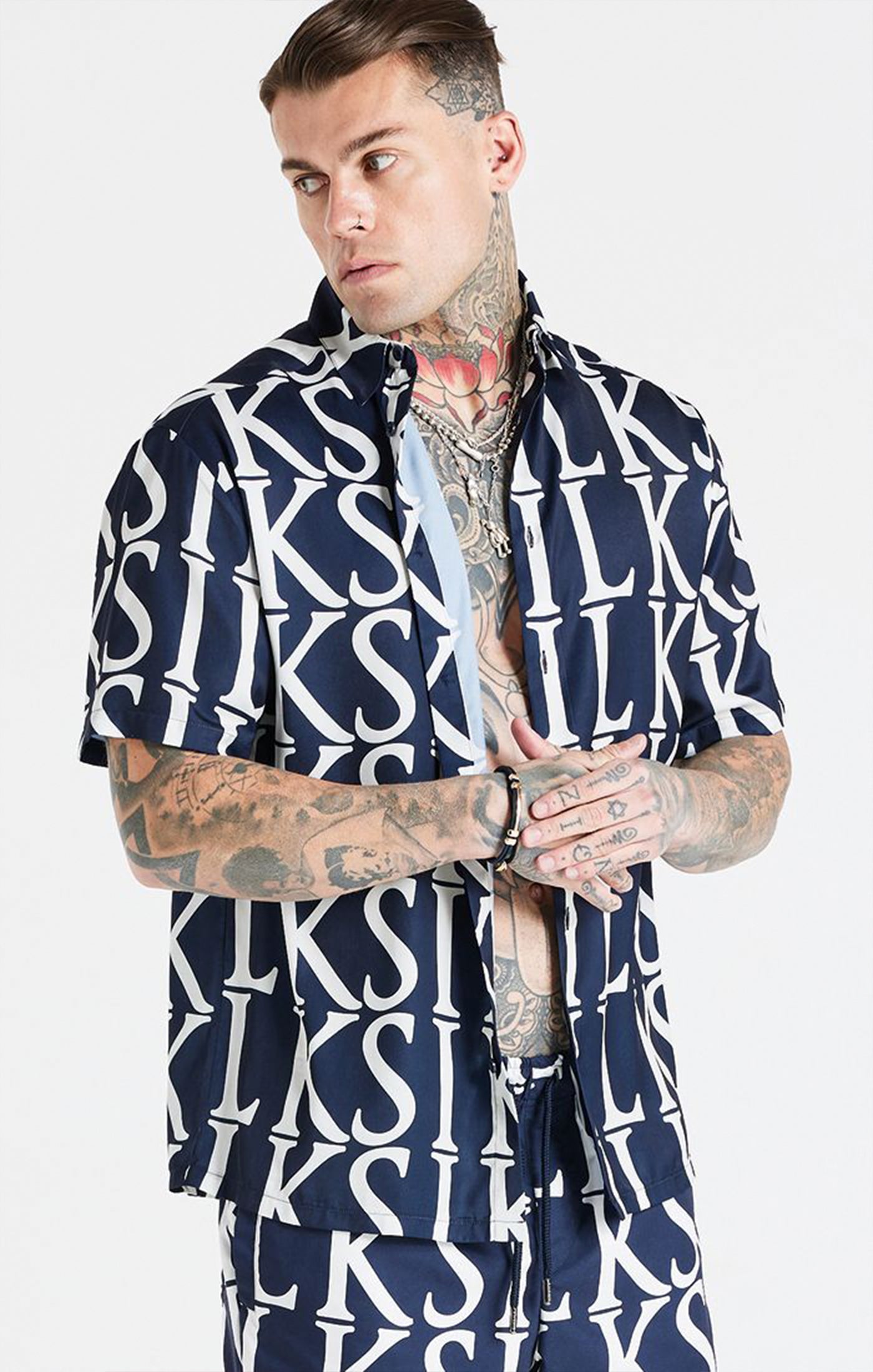 Navy Repeat Print Resort Shirt