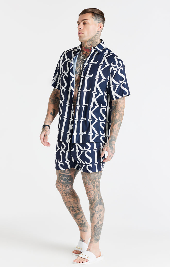 Load image into Gallery viewer, Navy Repeat Print Resort Shirt (2)