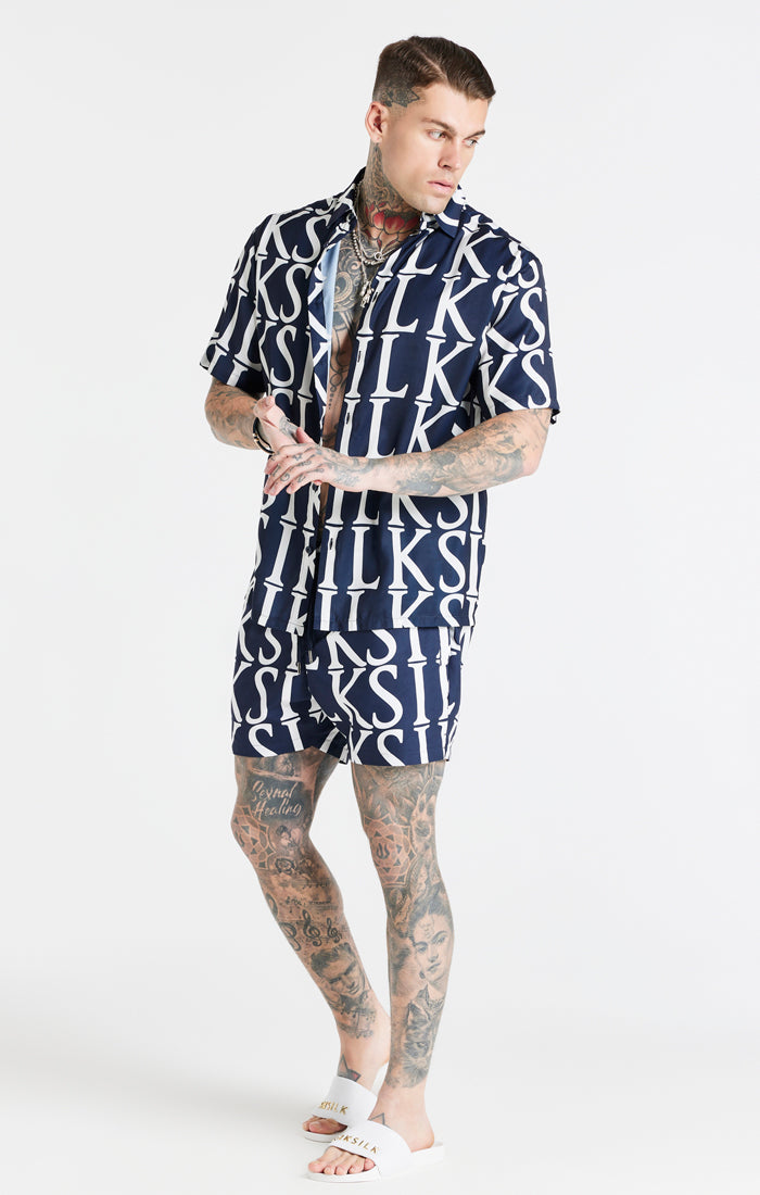 Load image into Gallery viewer, Navy Repeat Print Resort Shirt (3)
