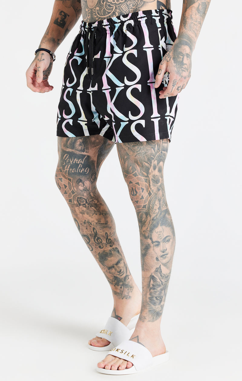 Black Print Longline Swim Short