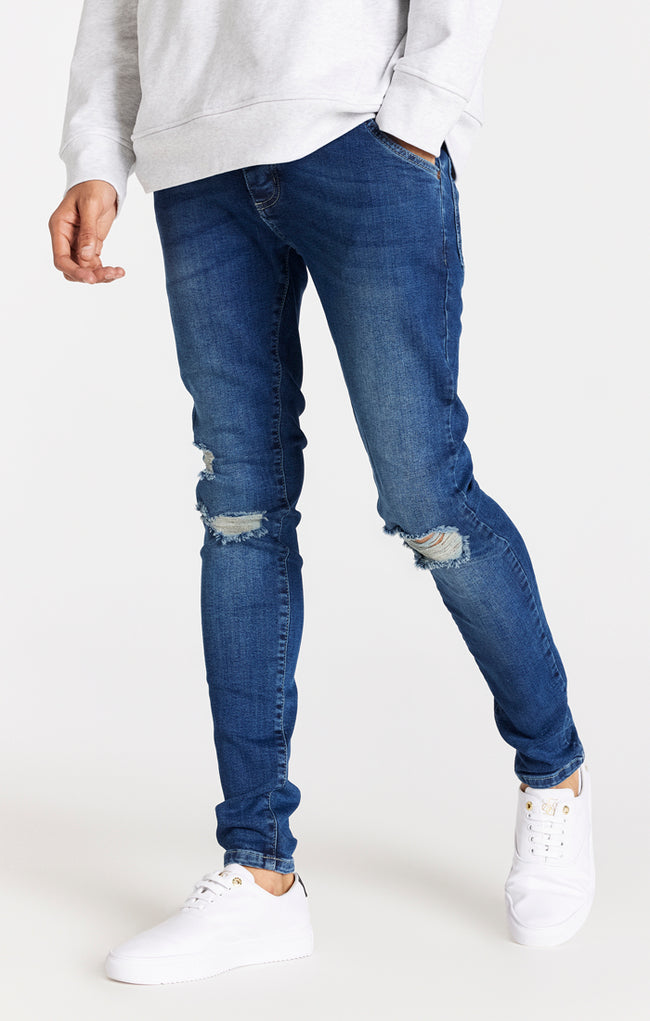 SikSilk Men's Blue Distressed Slim Fit Jean