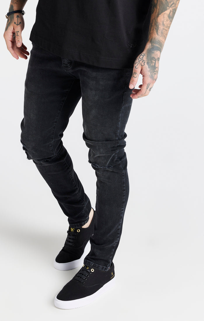 Load image into Gallery viewer, Black Washed Distressed Slim Fit Jean