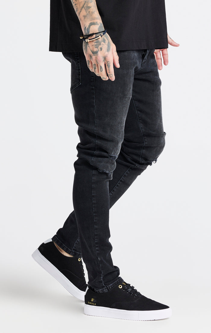 Load image into Gallery viewer, Black Washed Distressed Slim Fit Jean (1)