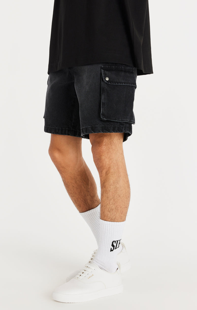 Black Denim Cargo Short