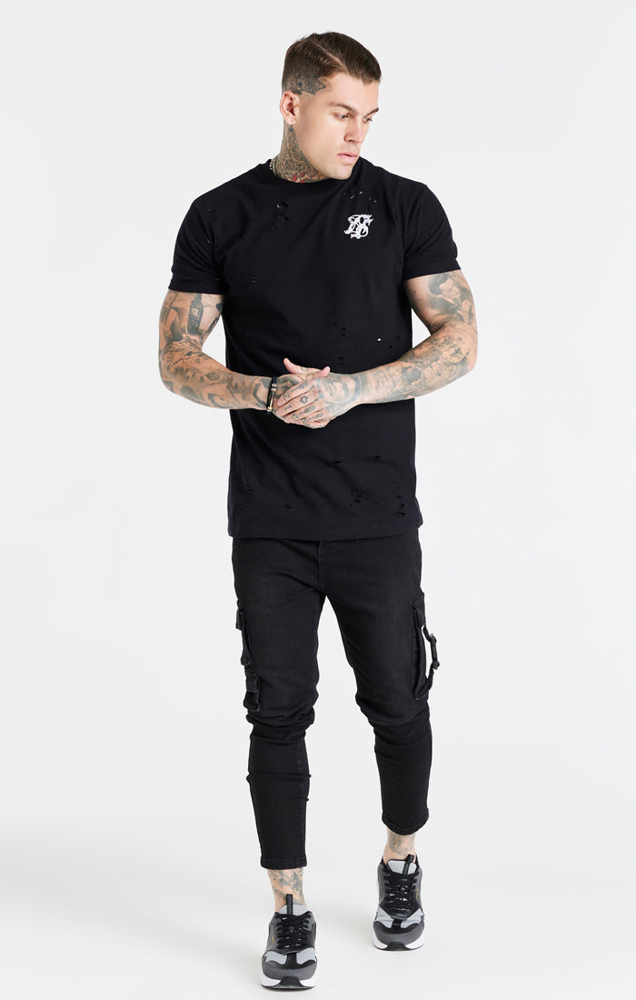 Black Distressed Floral Muscle Fit T-Shirt (2)