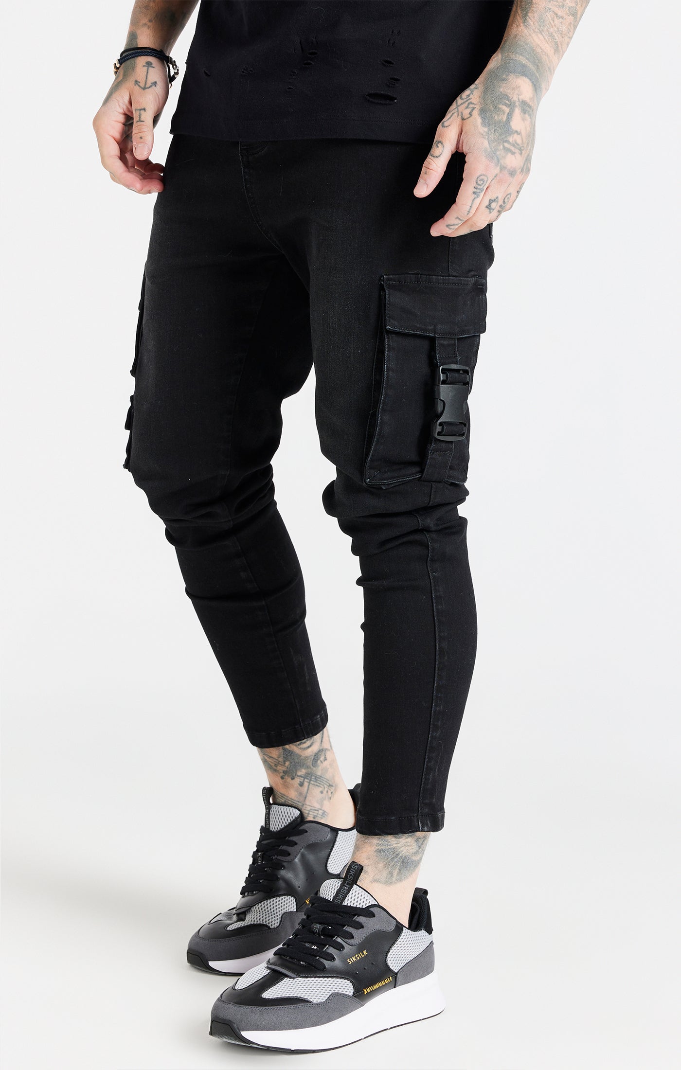 Load image into Gallery viewer, Black Cargo Skinny Jean