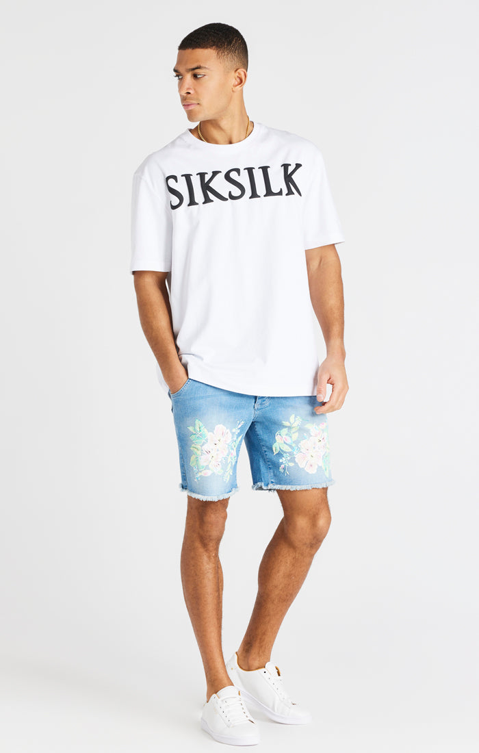 SikSilk Raw Floral Denim Shorts - Light Midstone Blue (1)