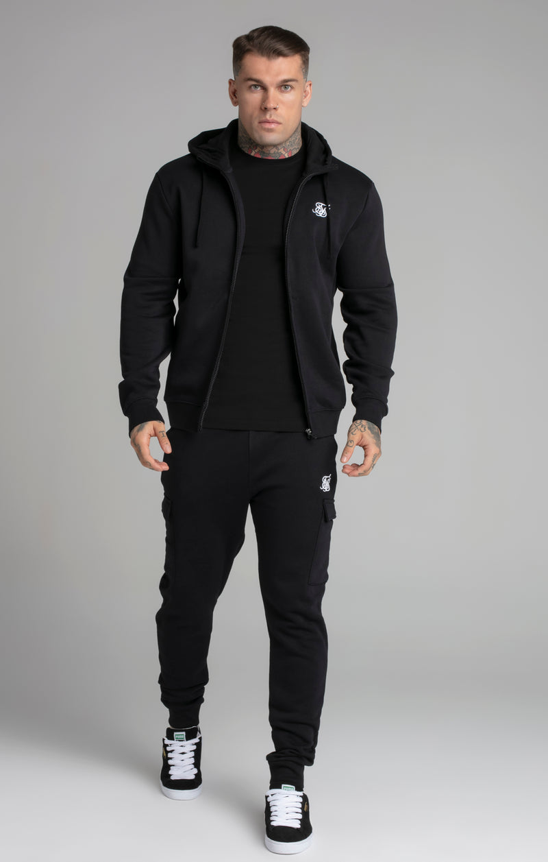 Black Essential Zip Through Funnel Neck Hoodie (1)