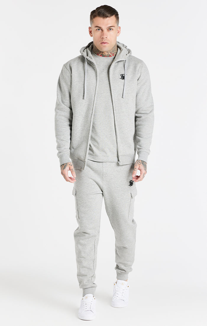 Grey Marl Essential Zip Through Funnel Neck Hoodie (1)