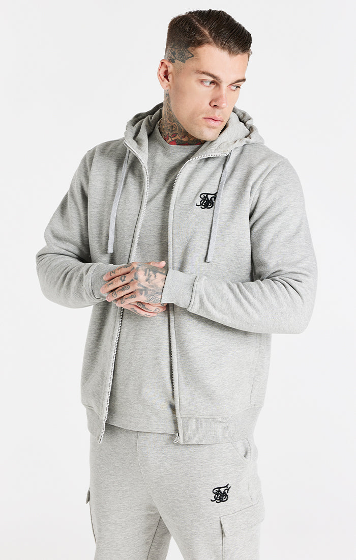Grey Marl Essential Zip Through Funnel Neck Hoodie