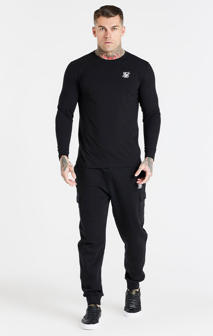 Black Essential Long Sleeve Muscle Fit T-Shirt (1)