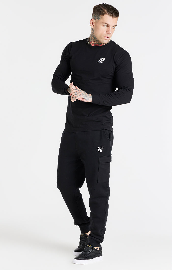 Black Essential Long Sleeve Muscle Fit T-Shirt (2)