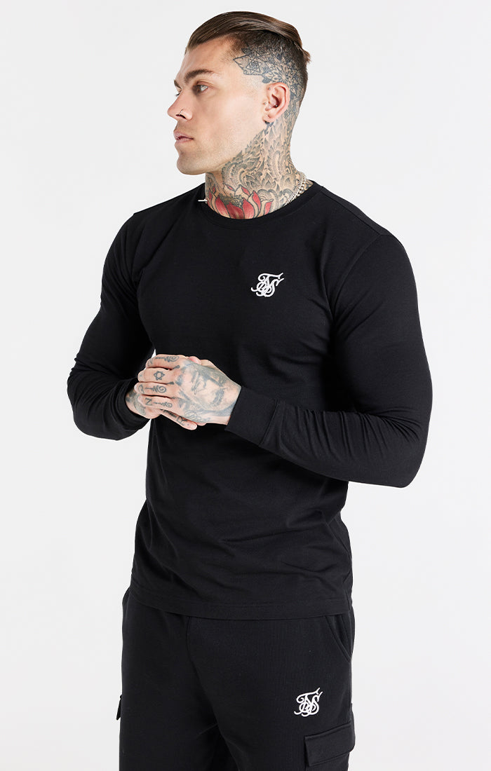 Black Essential Long Sleeve Muscle Fit T-Shirt
