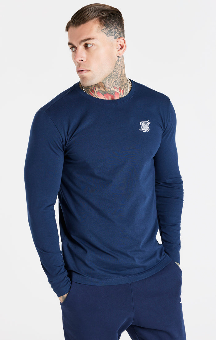 Navy Essential Long Sleeve Muscle Fit T-Shirt