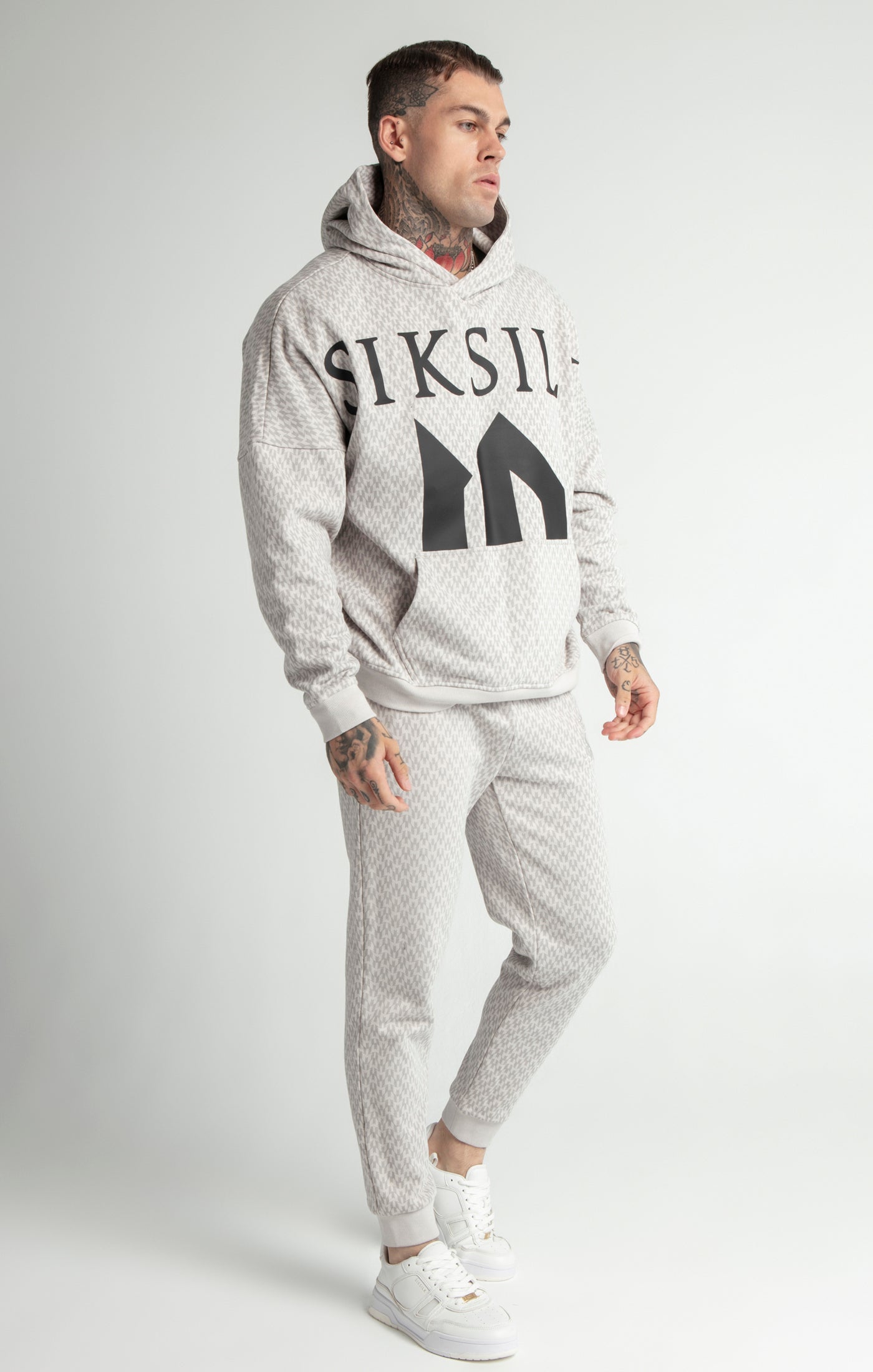 Messi x SikSilk Grey Monogram Print Oversized Hoodie