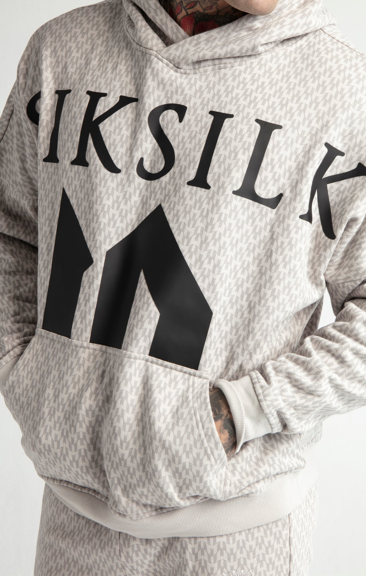 Messi x SikSilk Grey Monogram Print Oversized Hoodie (1)