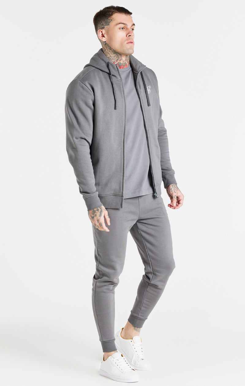 Grey Essential Zip Through Funnel Neck Hoodie (1)