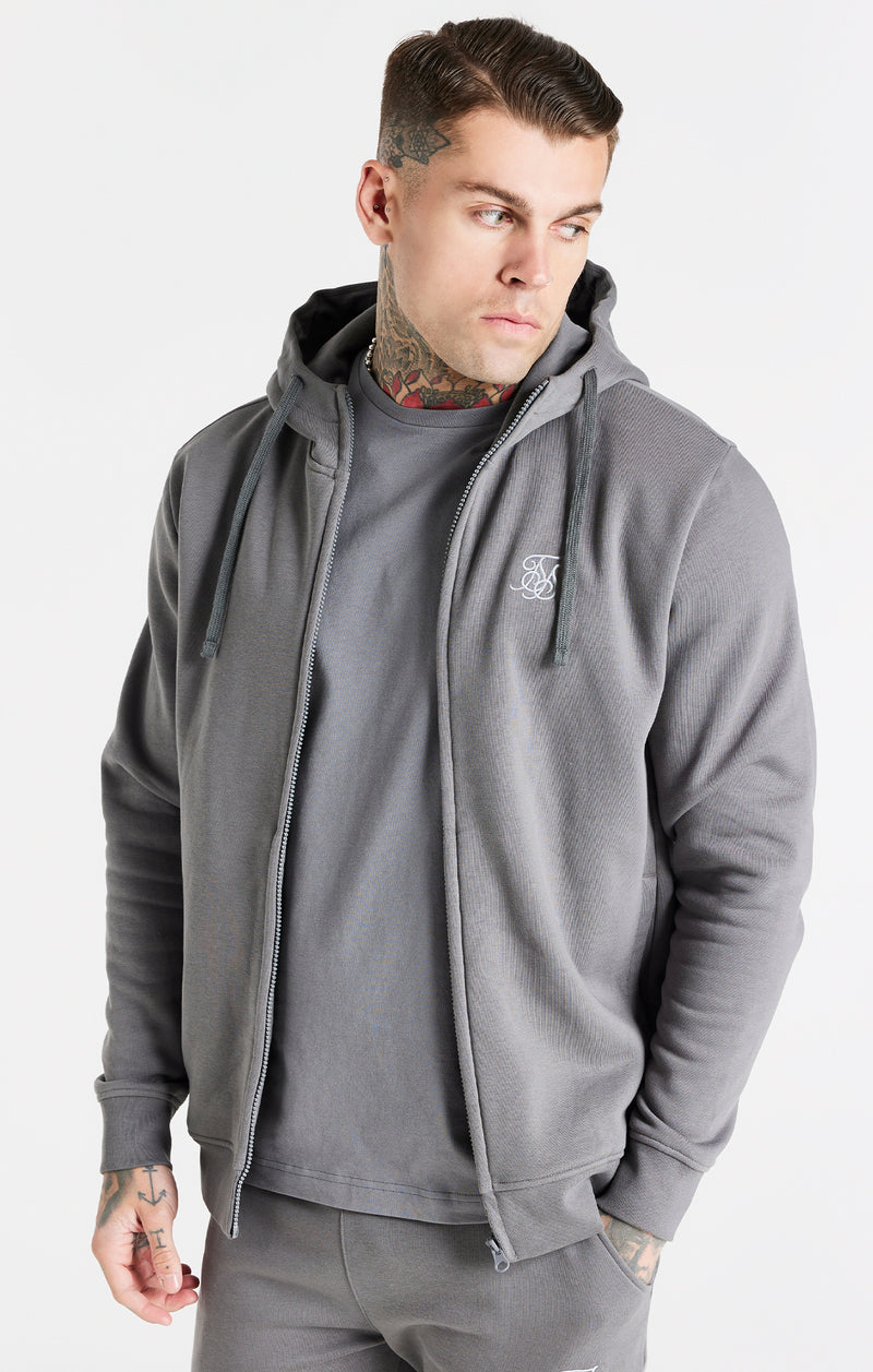 Grey Essential Zip Through Funnel Neck Hoodie