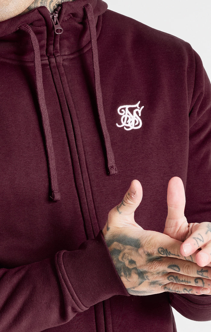 Burgundy Essential Zip Through Funnel Neck Hoodie