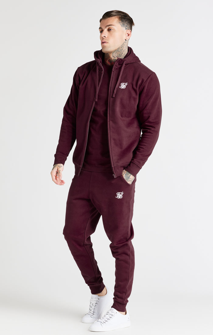 Burgundy Essential Zip Through Funnel Neck Hoodie