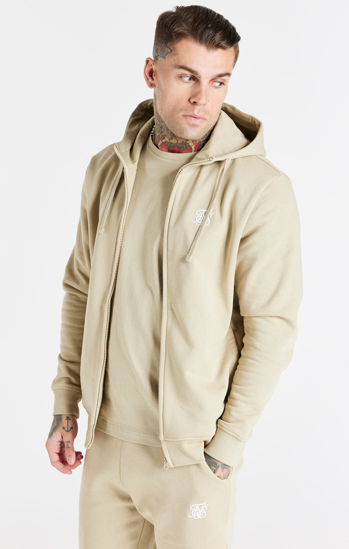 Beige Essential Zip Through Funnel Neck Hoodie