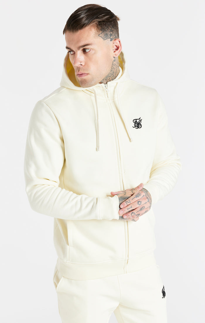 Ecru Essential Zip Through Funnel Neck Hoodie