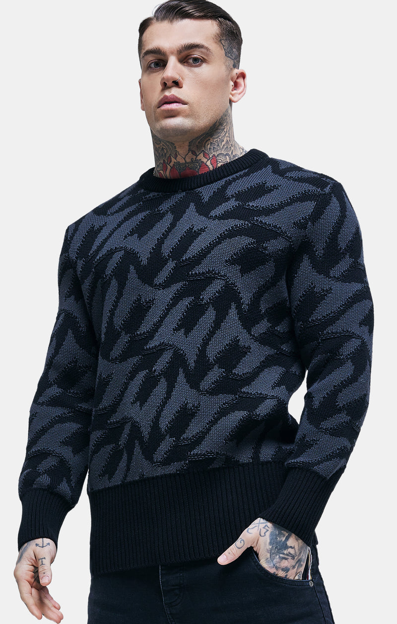 Messi x SikSilk Black Monogram Chunky Knit Jumper