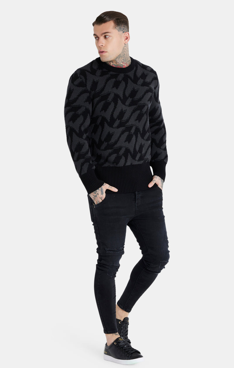 Messi x SikSilk Black Monogram Chunky Knit Jumper (1)