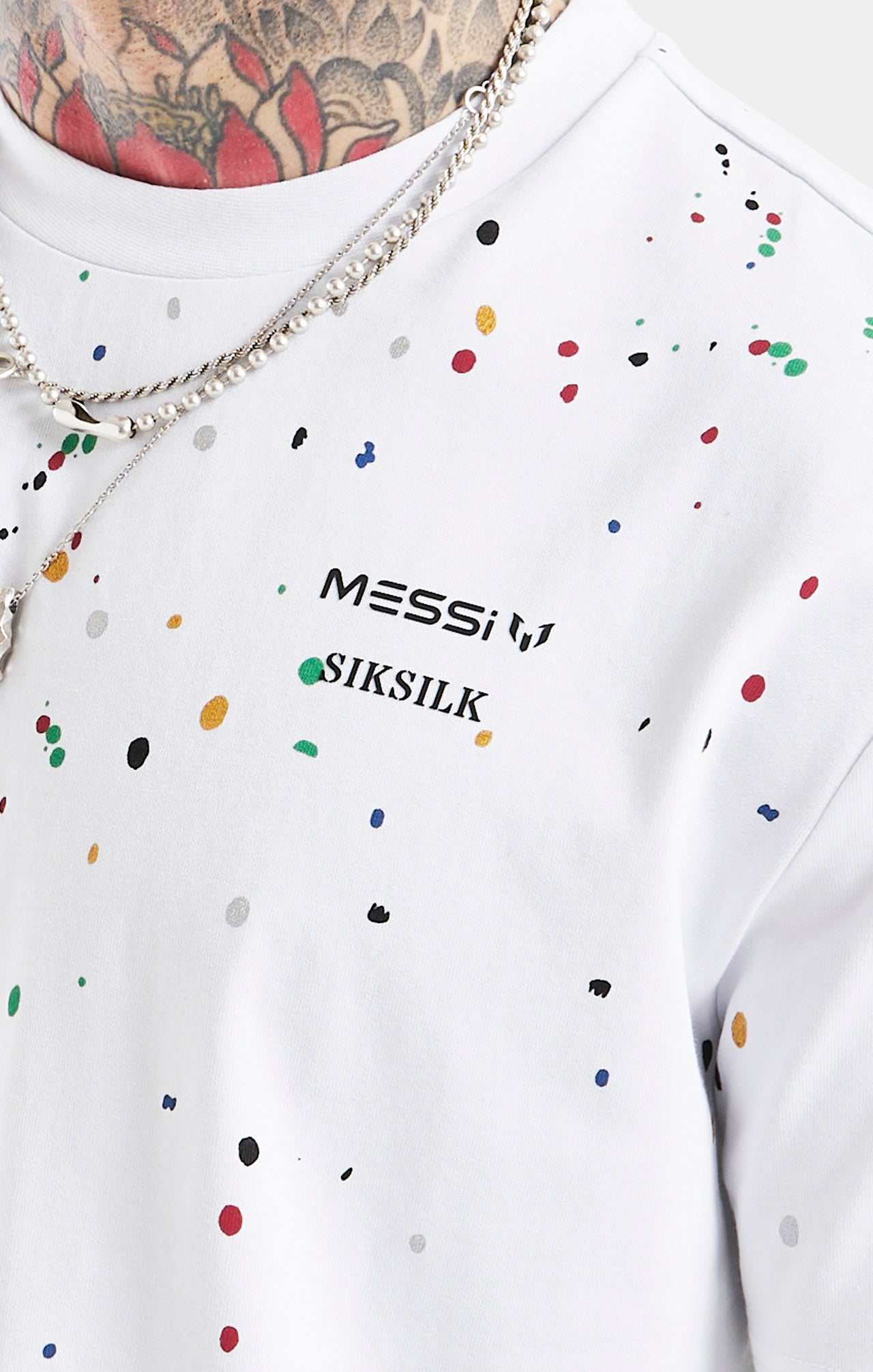 Messi x SikSilk Oversized Paint Splat Tee - White (1)