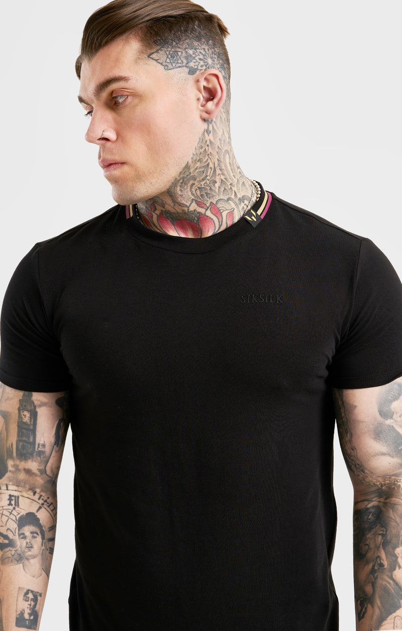 Messi x SikSilk Black Collar Muscle Fit T-Shirt