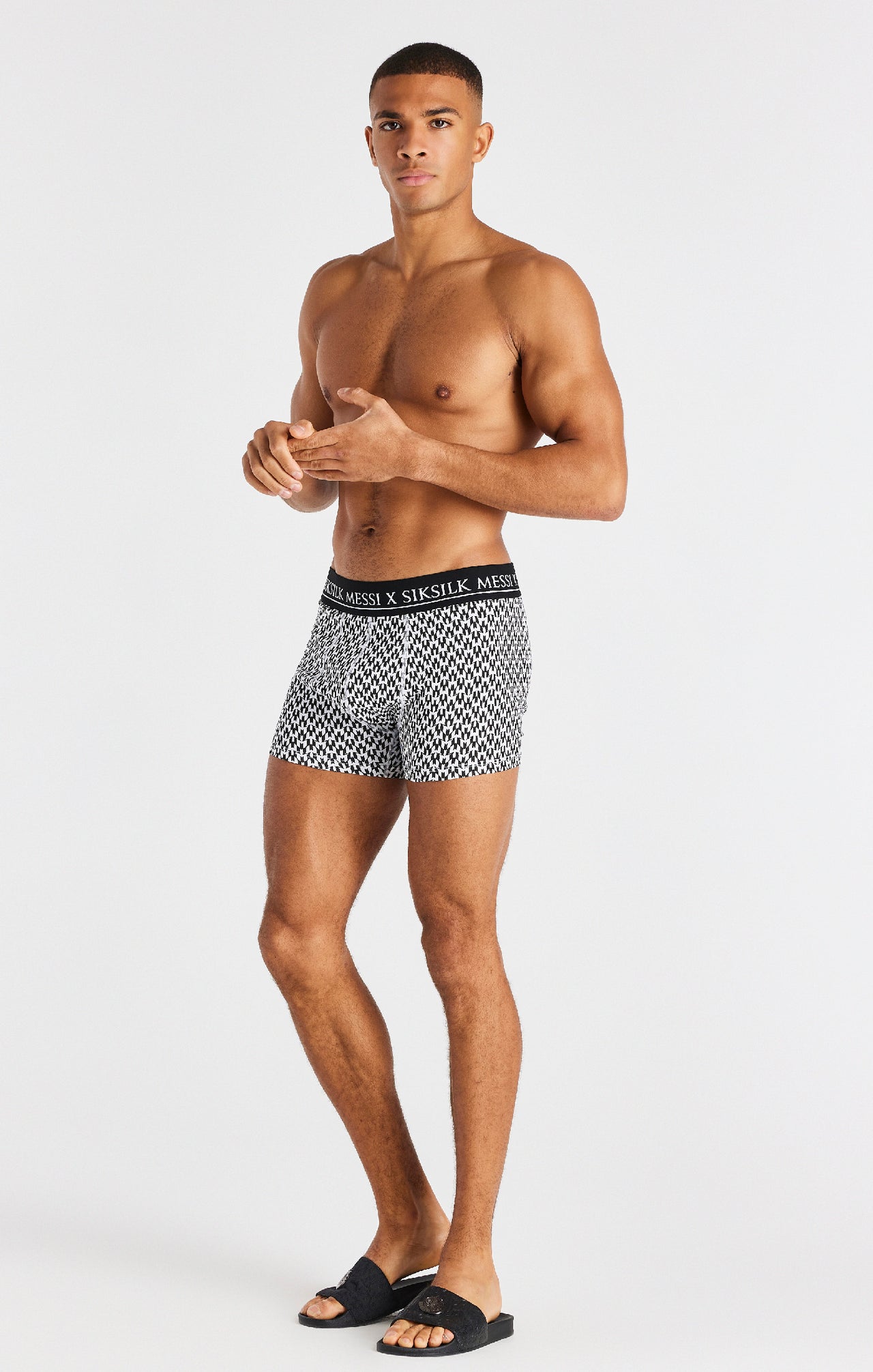 Black
                    
                         White And Grey Marl Aop 3 Pack Boxers (18)