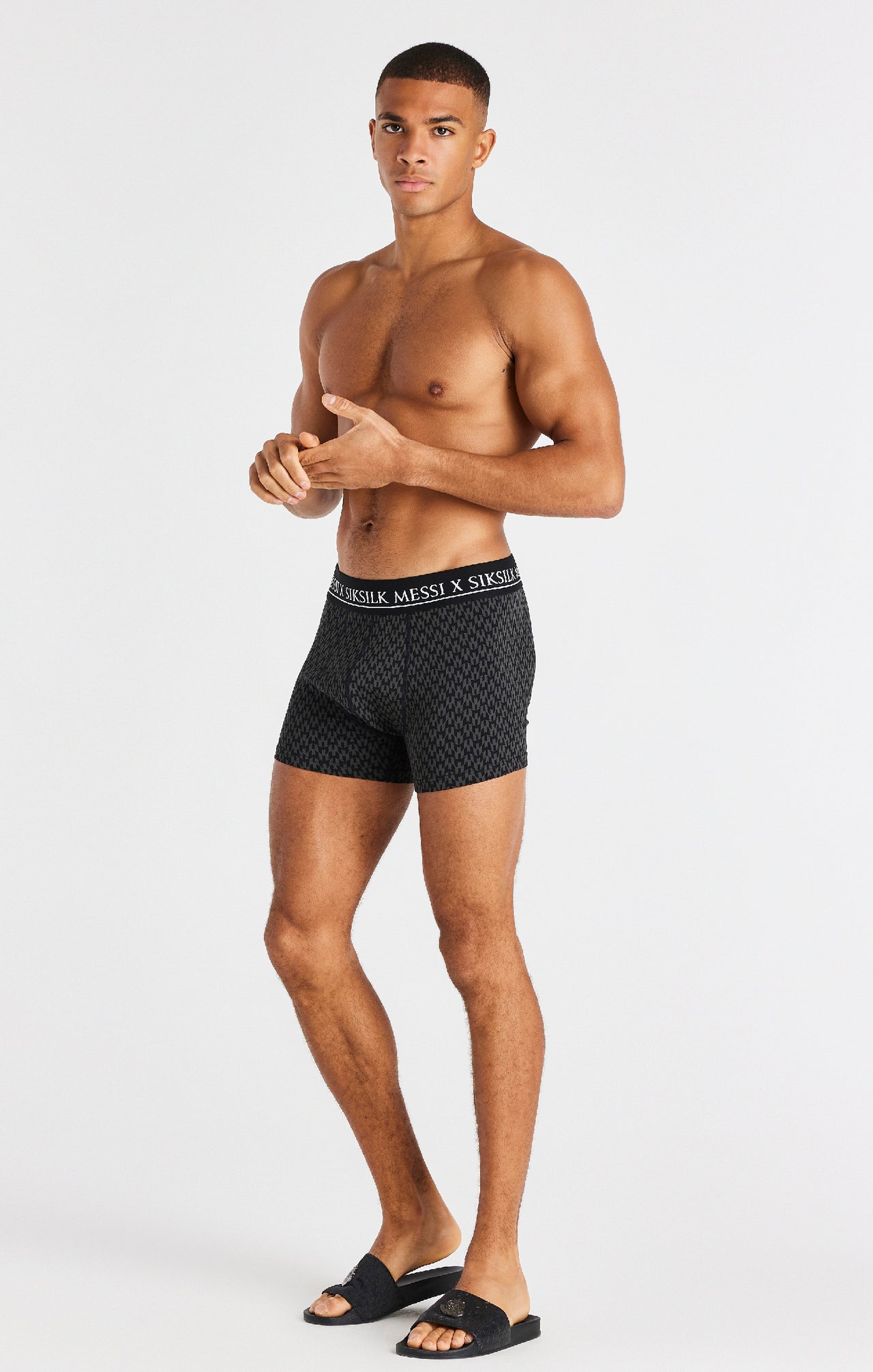 Black
                    
                         White And Grey Marl Aop 3 Pack Boxers (12)